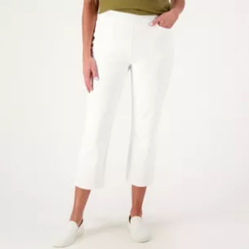 A.N.A. LADIES WHITE CROPPED PANTS-16-COTTON/SPANDEX-WORN ONCE‎